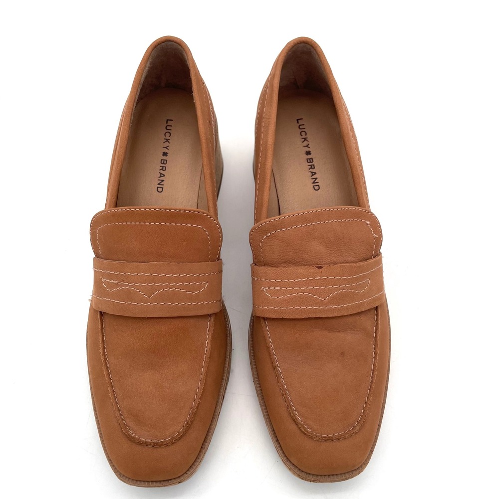 Lucky Brand Palti Loafers Leather Womens 8 Brown Excellent Cork Platform Chunky - Picture 2 of 7